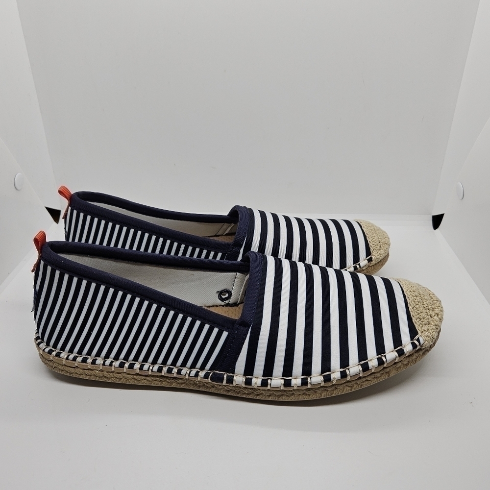 Sea Star beachcomber espadrille flat neoprene navy white stripes size 10